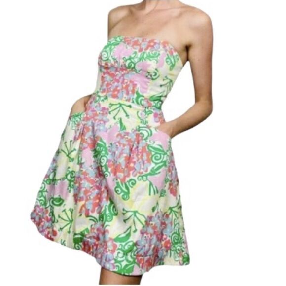 NEW Lilly Pulitzer colorful butterfly floral strapless fit & flare dress size 12 - Picture 1 of 11